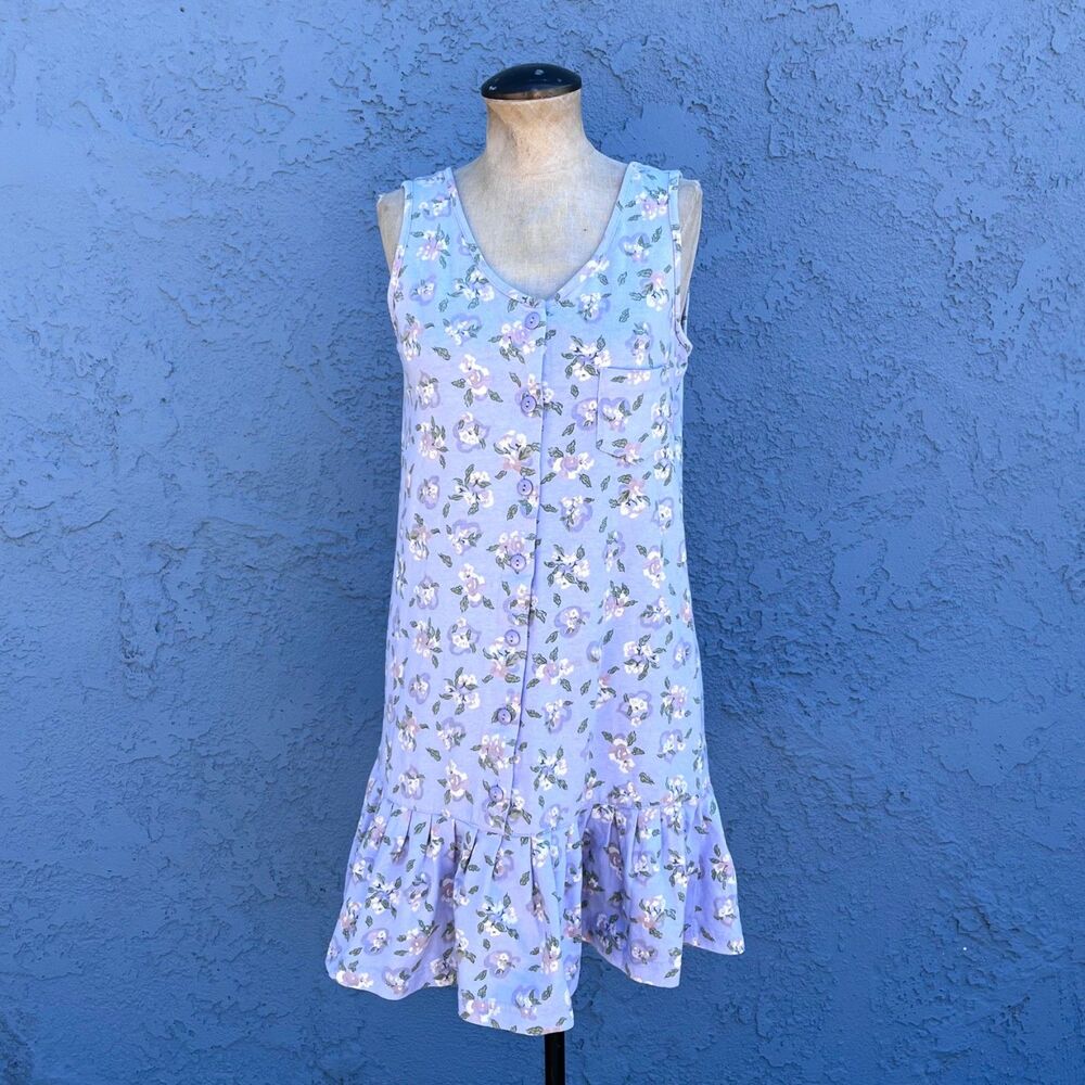Vintage Rampage 90’s Purple Dress Full Button Floral Size Medium Coquette Flirty